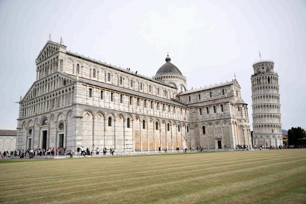 Pisa Cathedral with the Leaning Tower behind it